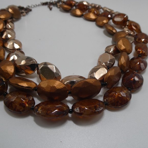 Beaded Multi Strand Necklace Faceted Metallic Mod - Picture 4 of 8